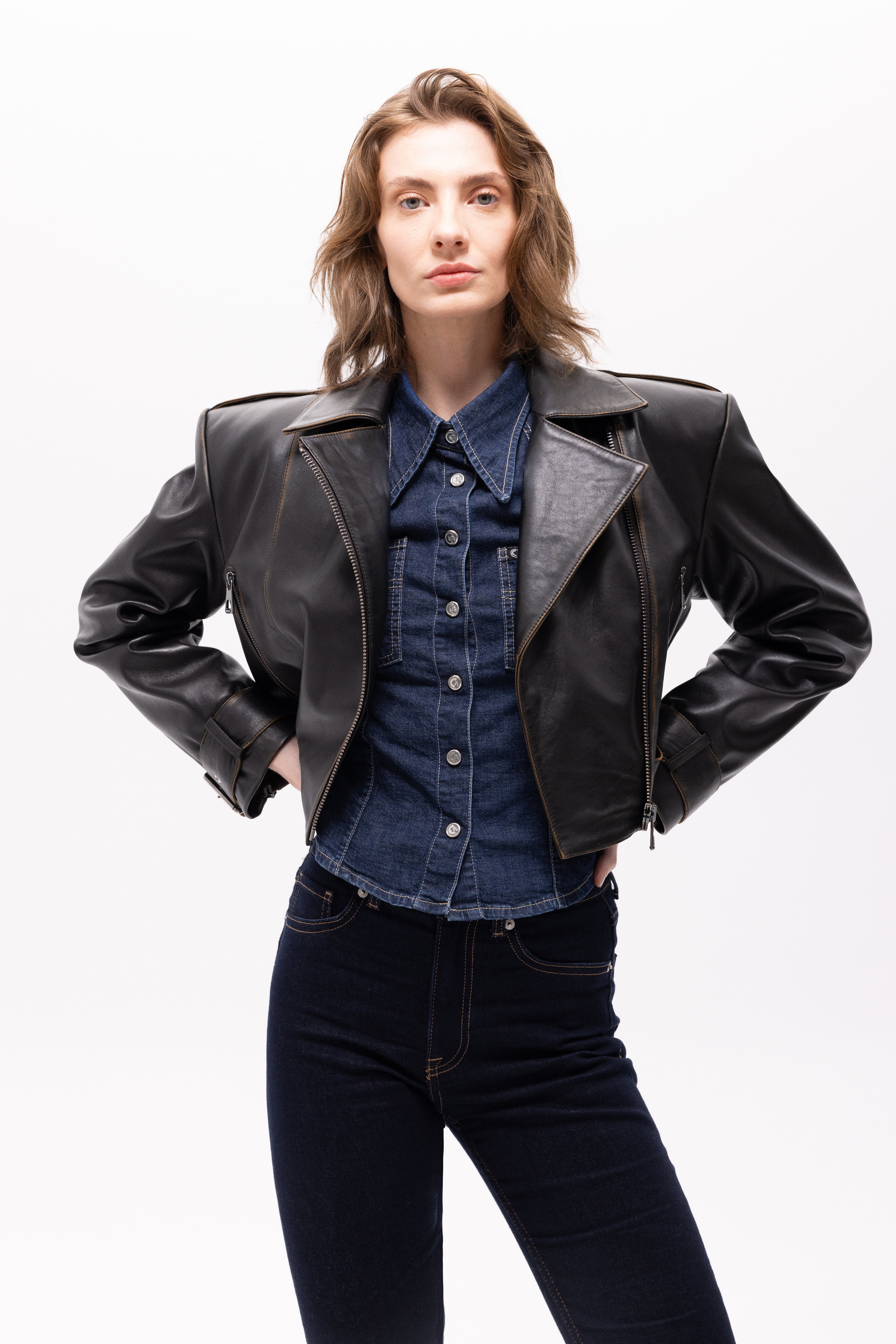 Lita Vintage Look Biker Deri Ceket