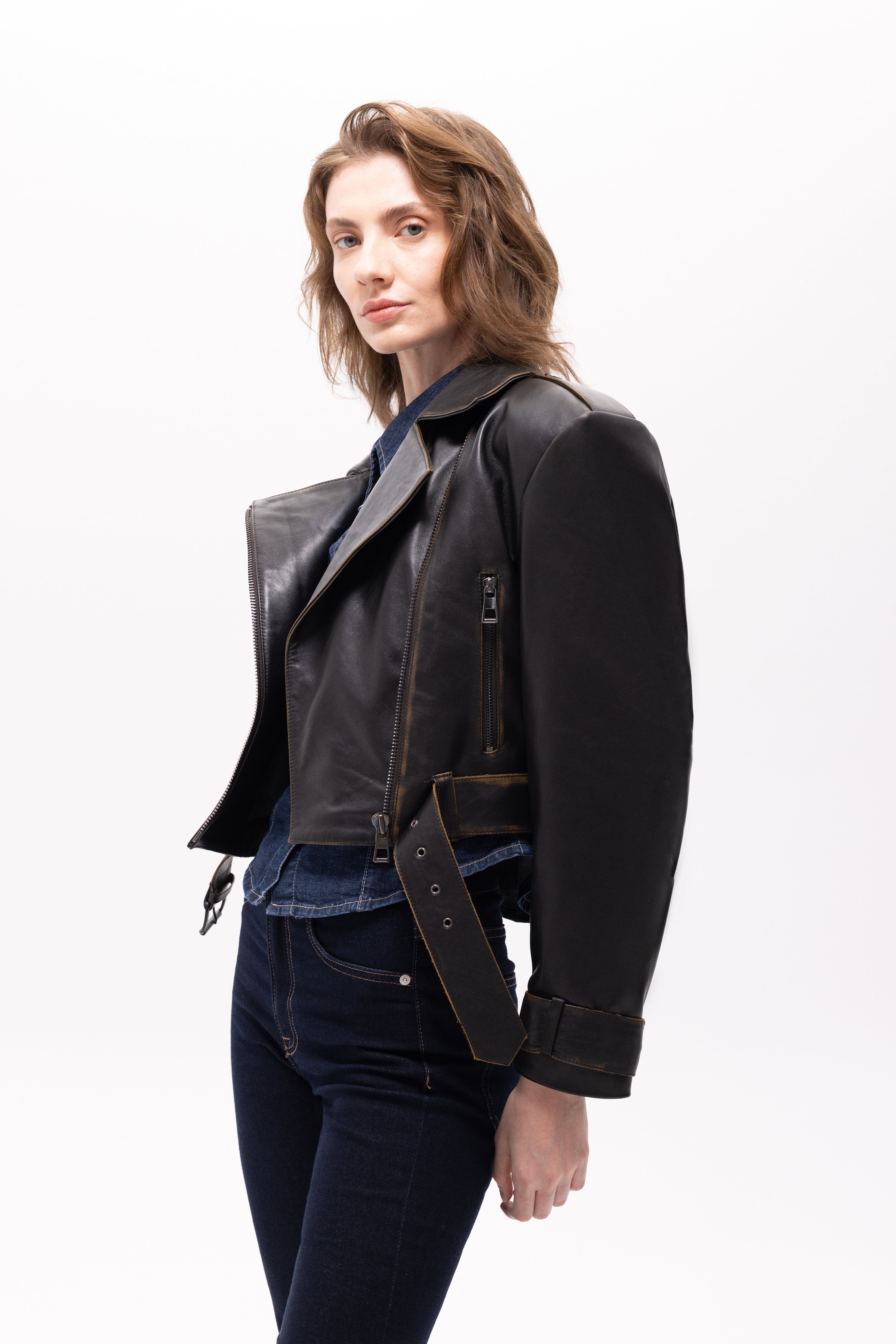 Lita Vintage Look Biker Deri Ceket