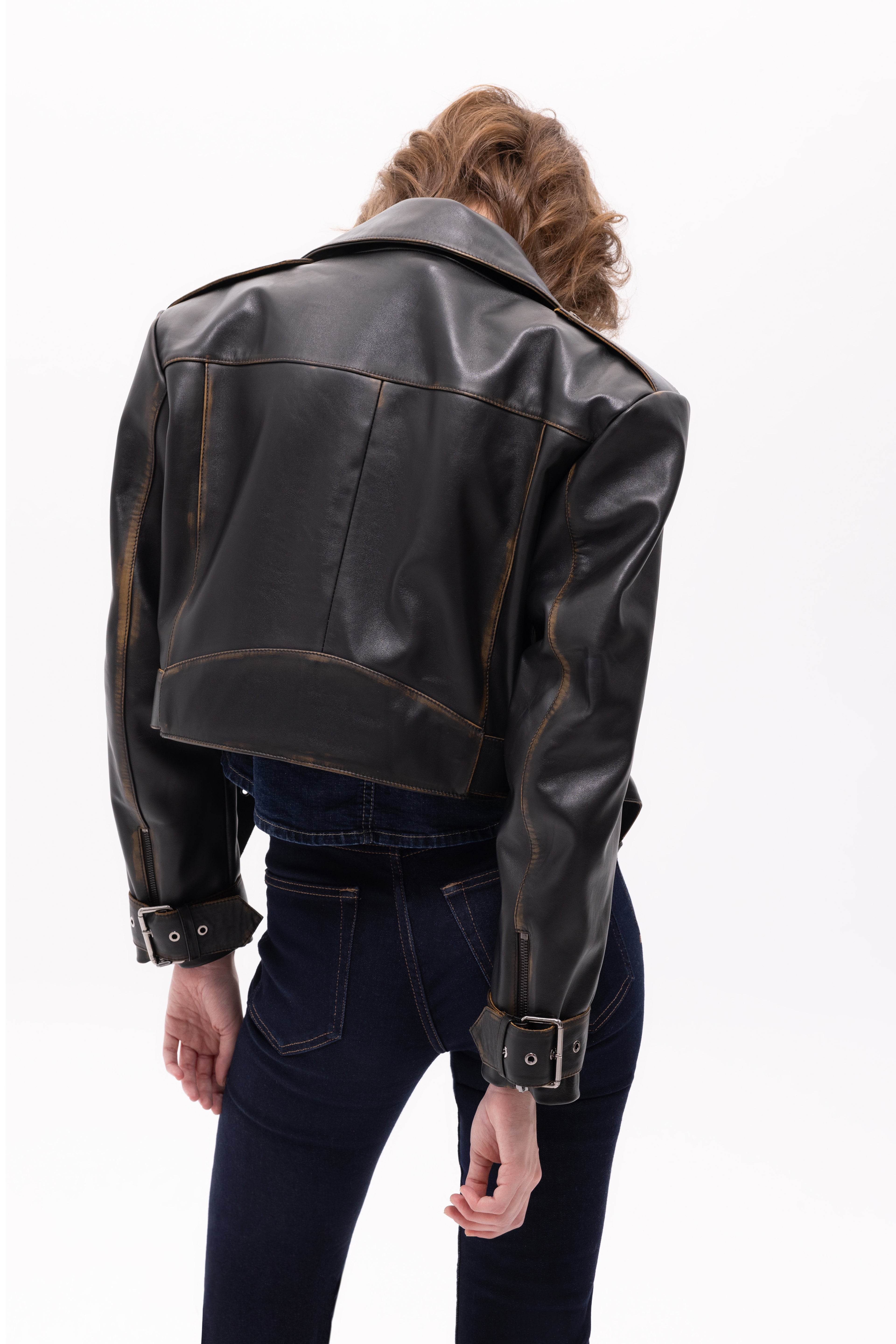 Lita Vintage Look Biker Deri Ceket