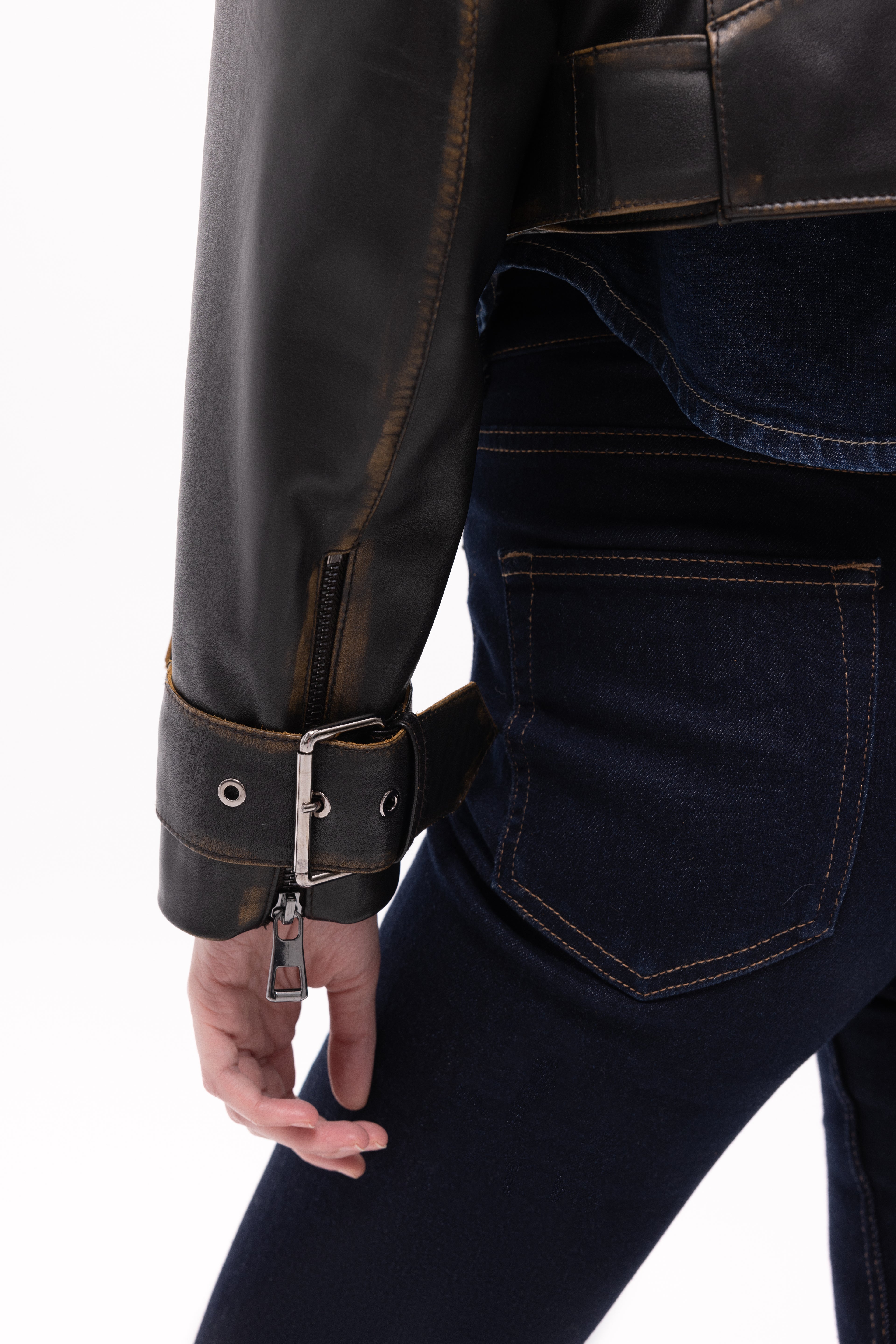 Lita Vintage Look Biker Deri Ceket