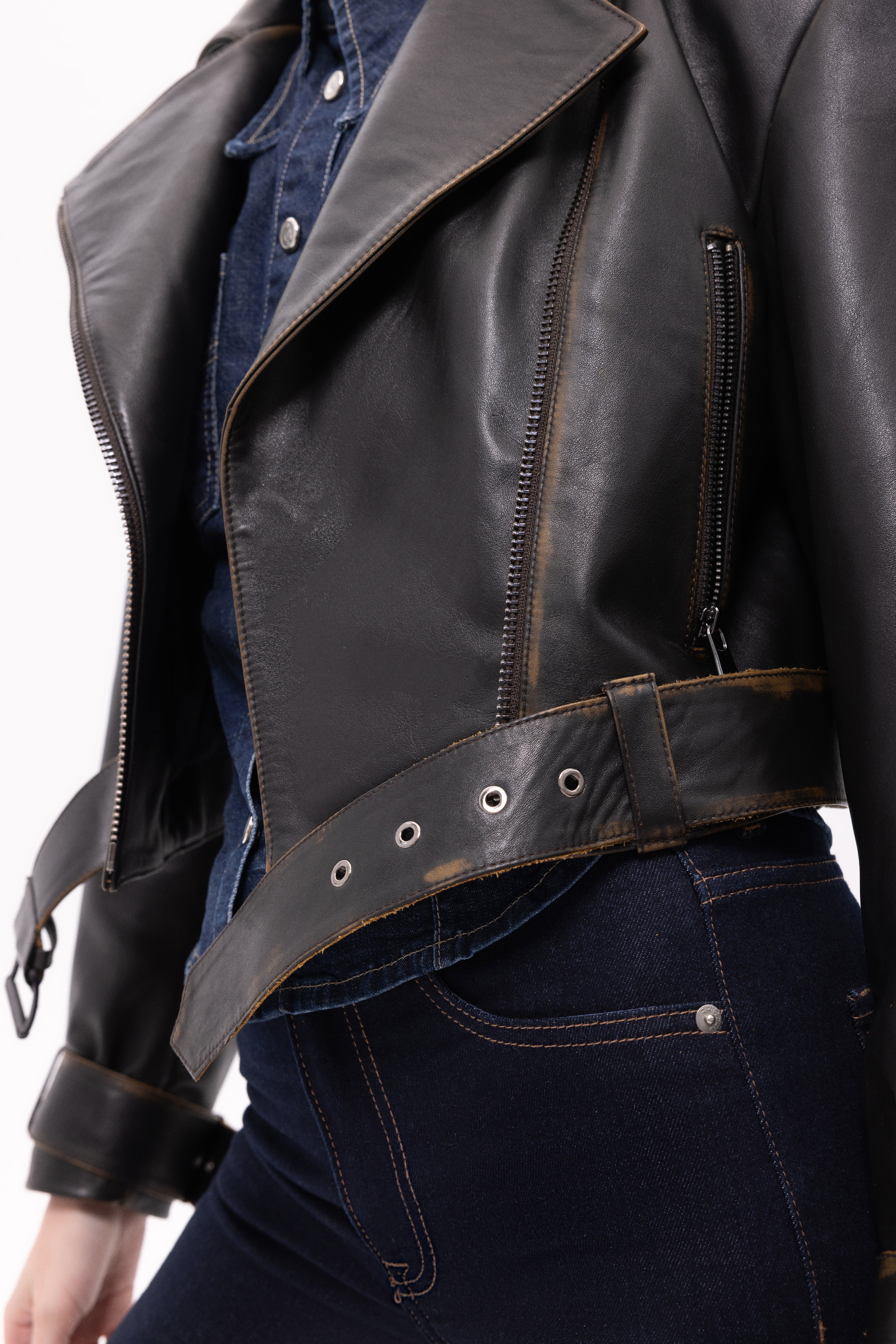 Lita Vintage Look Biker Deri Ceket