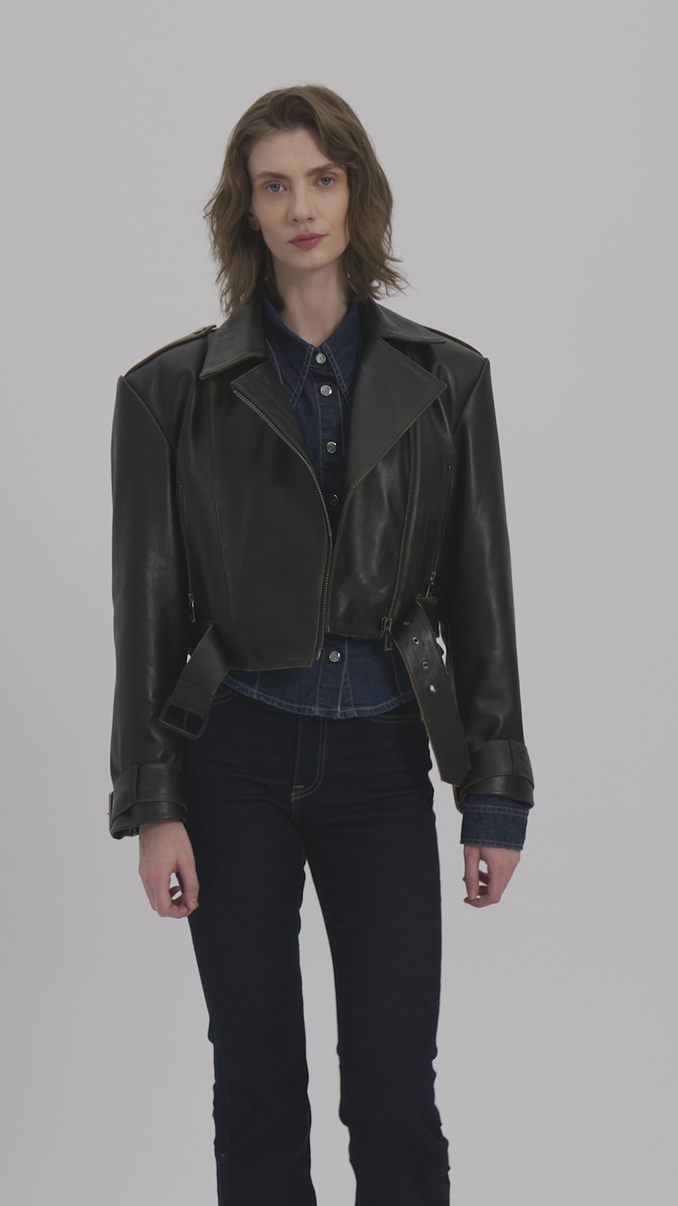 Lita Vintage Look Biker Deri Ceket